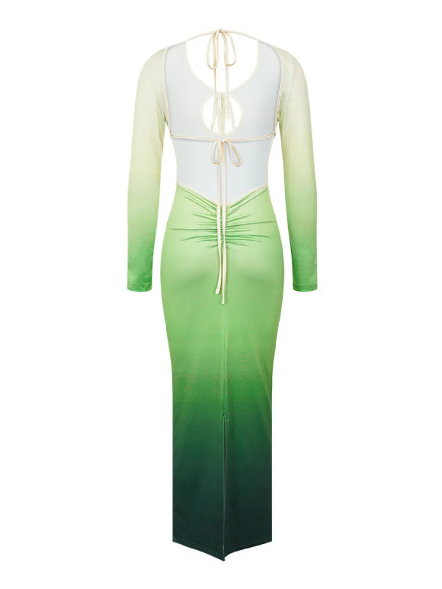 Deep V Gradient Backless Hip-hugging Sexy Stretch Maxi Dresses - Image 14