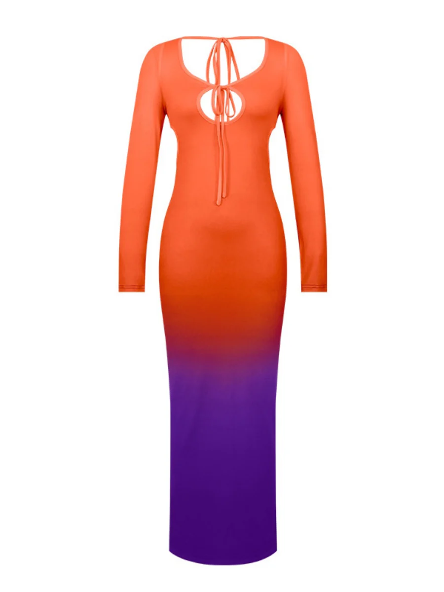 Deep V Gradient Backless Hip-hugging Sexy Stretch Maxi Dresses - Image 5