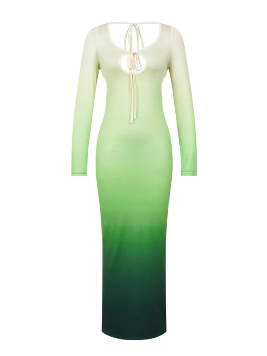 Deep V Gradient Backless Hip-hugging Sexy Stretch Maxi Dresses - Image 8