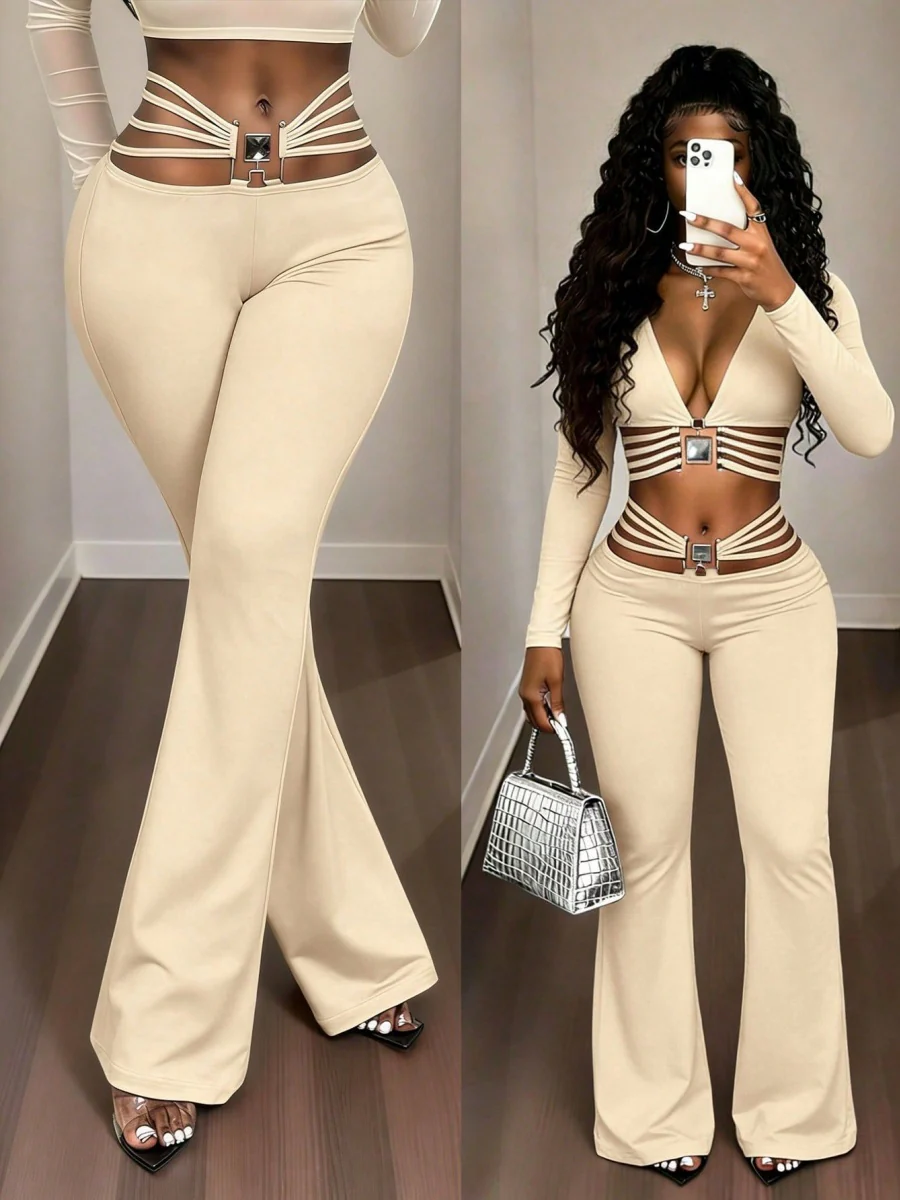 String Decoration Rhinestones Buttock Lift Bell-bottoms Stretch Pants - Image 11