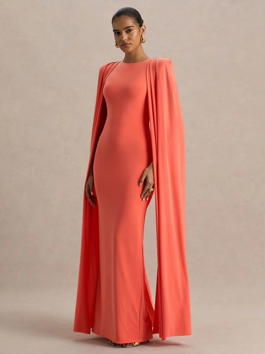 Cloak Style Longline Temperament Crew Neck Grace Maxi Dresses - Image 10