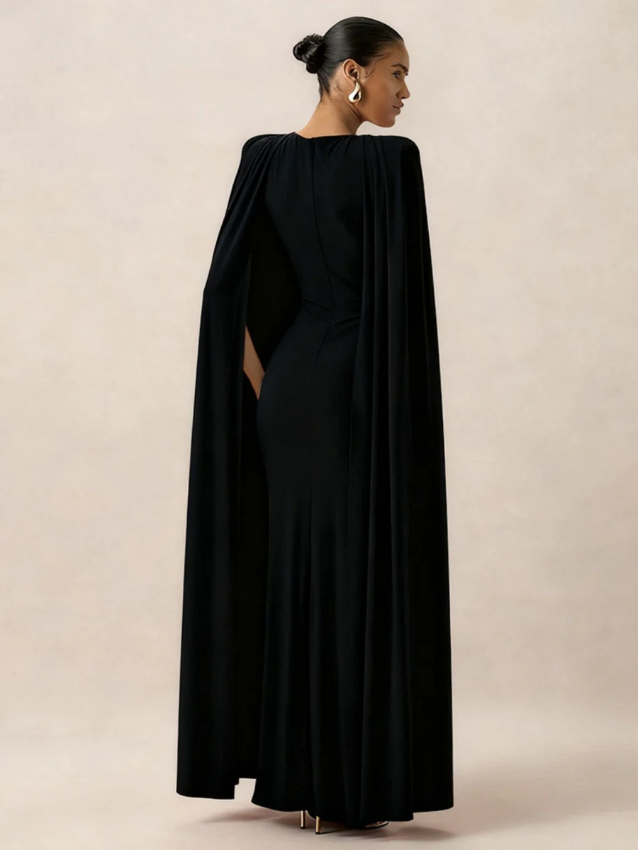 Cloak Style Longline Temperament Crew Neck Grace Maxi Dresses - Image 2