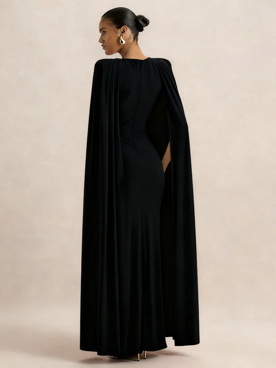 Cloak Style Longline Temperament Crew Neck Grace Maxi Dresses - Image 4