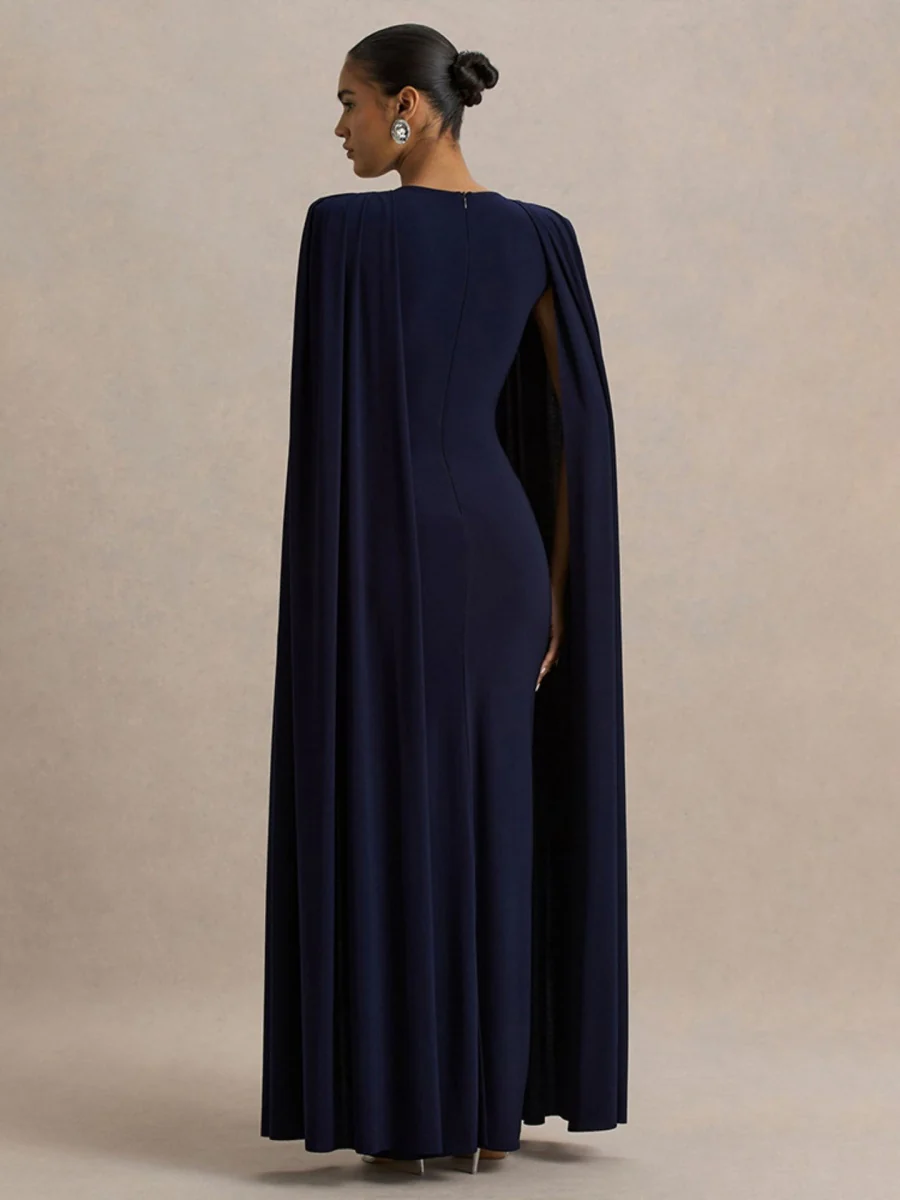 Cloak Style Longline Temperament Crew Neck Grace Maxi Dresses - Image 6