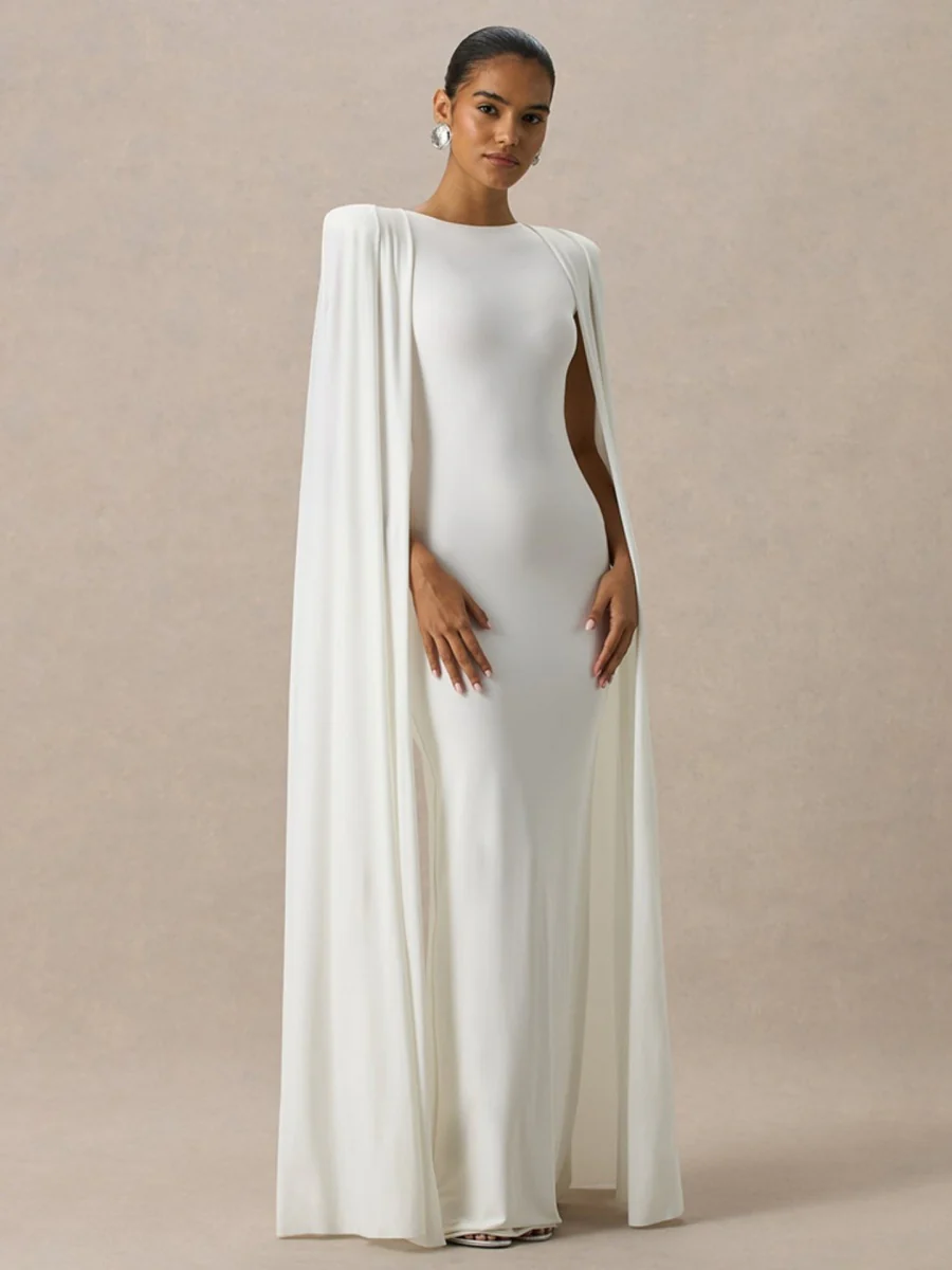 Cloak Style Longline Temperament Crew Neck Grace Maxi Dresses - Image 7
