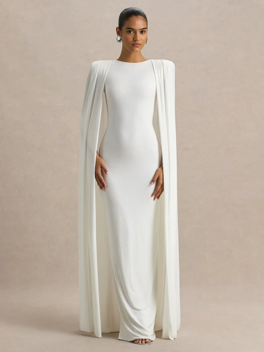 Cloak Style Longline Temperament Crew Neck Grace Maxi Dresses - Image 9