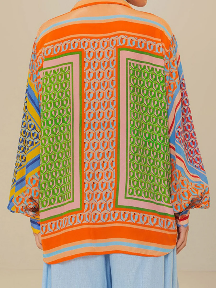 Geometric Pattern Cover-up Long-sleeved T-shirt Jogger Pants Set 2-piece Sets - Image 4