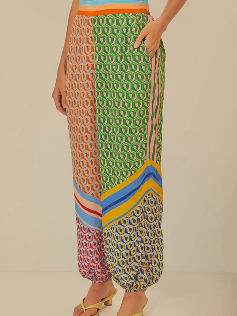 Geometric Pattern Cover-up Long-sleeved T-shirt Jogger Pants Set 2-piece Sets - Image 5