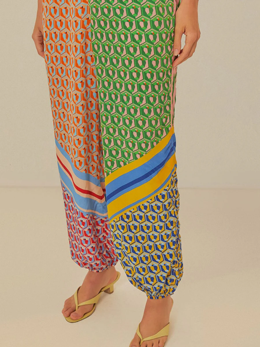 Geometric Pattern Cover-up Long-sleeved T-shirt Jogger Pants Set 2-piece Sets - Image 6
