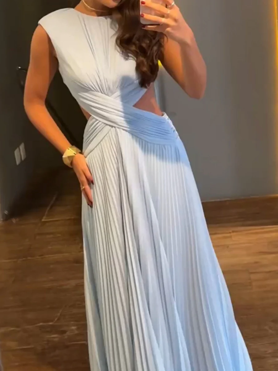 Gathering Backless Waist-revealing Temperament Maxi Dresses - Image 10