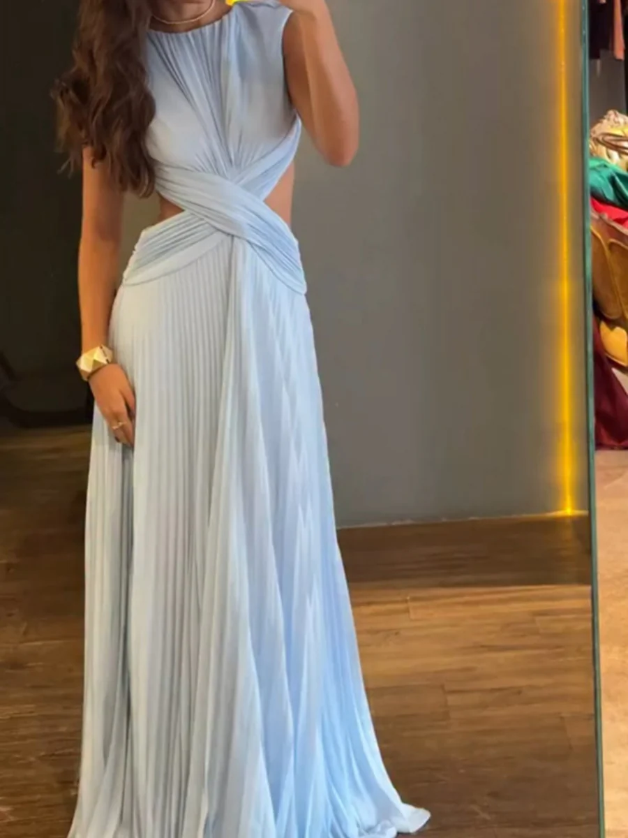 Gathering Backless Waist-revealing Temperament Maxi Dresses - Image 9