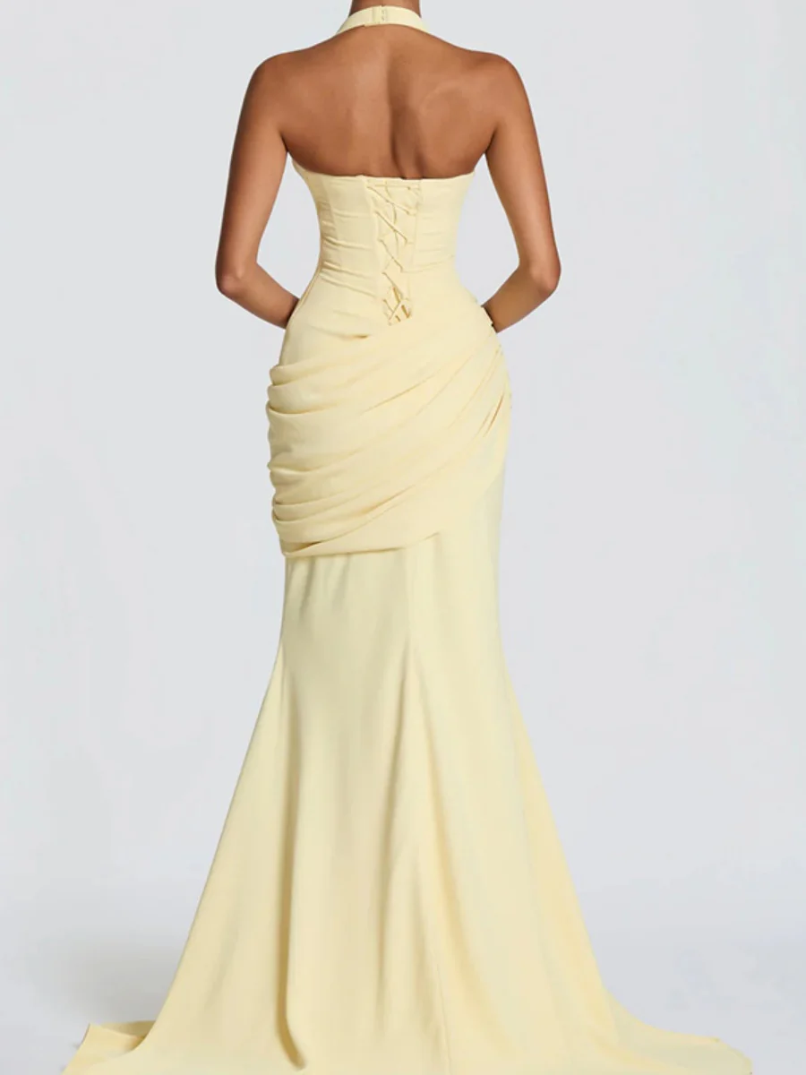 Deep V Halter Backless Mopping Maxi Dresses - Image 2