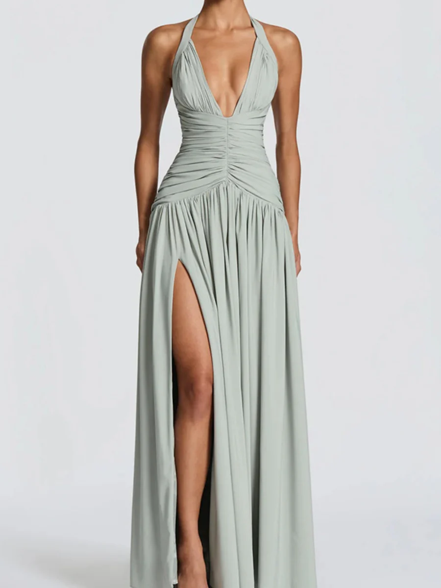 Deep V Halter Backless Maxi Dresses - Image 10