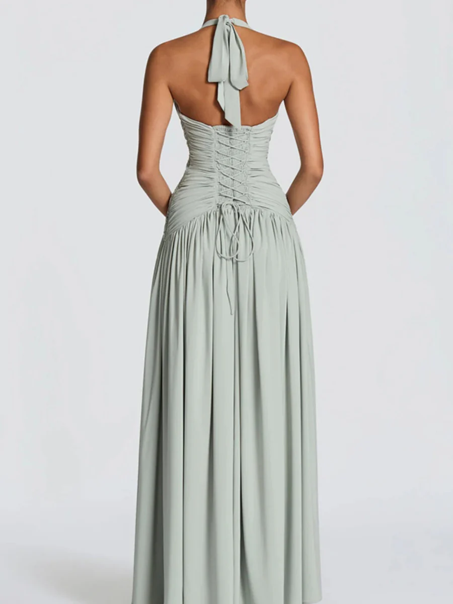 Deep V Halter Backless Maxi Dresses - Image 11