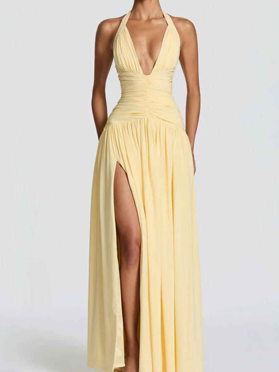Deep V Halter Backless Maxi Dresses - Image 2