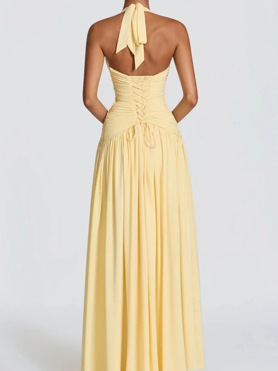 Deep V Halter Backless Maxi Dresses - Image 3