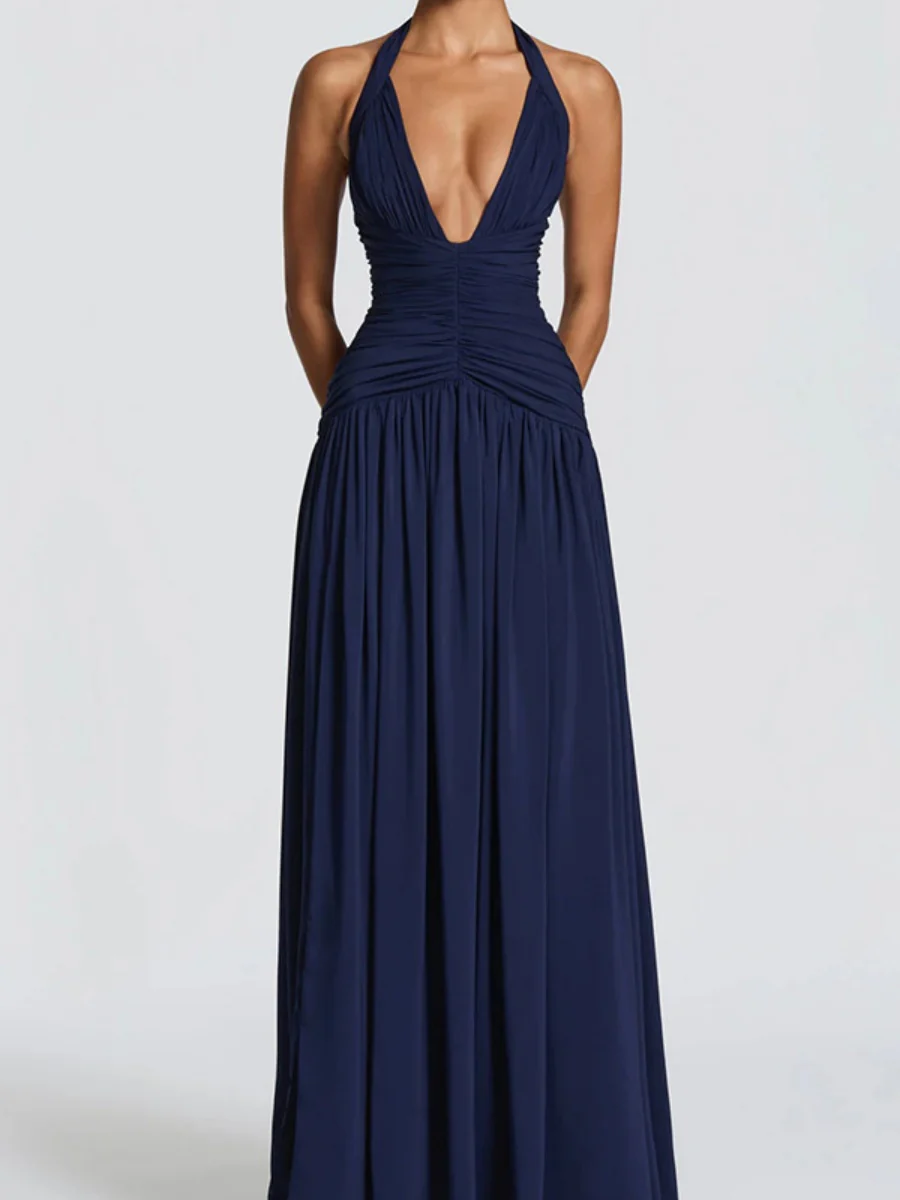 Deep V Halter Backless Maxi Dresses - Image 4