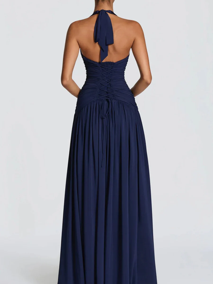 Deep V Halter Backless Maxi Dresses - Image 7
