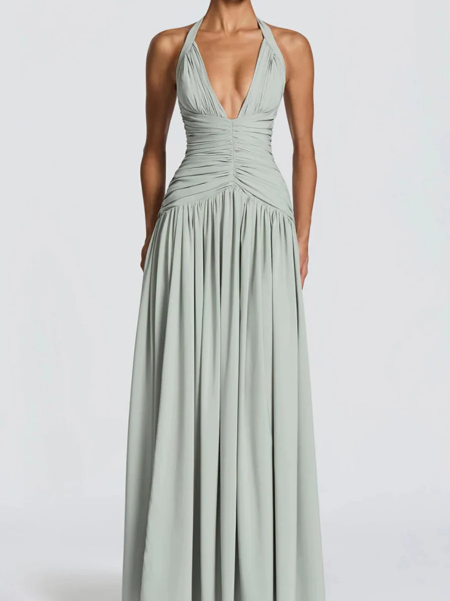 Deep V Halter Backless Maxi Dresses - Image 8