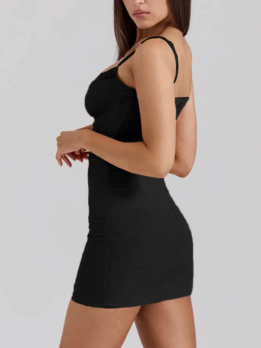 Mesh Camisoles Stacked Collar Lace Trim Hip-hugging Mini&Short Dresses - Image 14