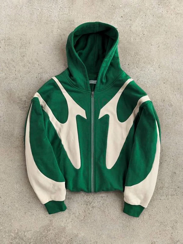 Patchwork ColorBlock Hoodie Jackets - Image 6