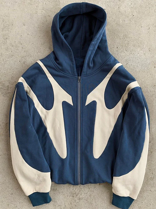 Patchwork ColorBlock Hoodie Jackets - Image 7