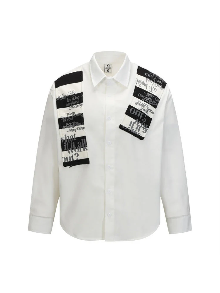 Patchwork Striped Shirt with Shawl Accent - Image 11