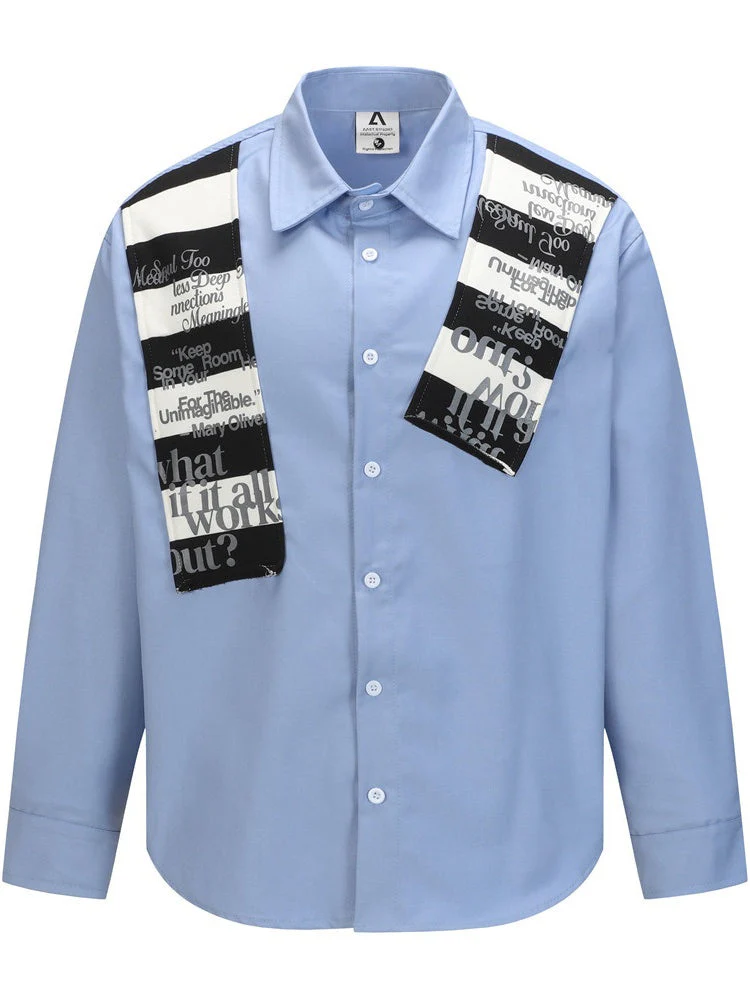 Patchwork Striped Shirt with Shawl Accent - Image 4