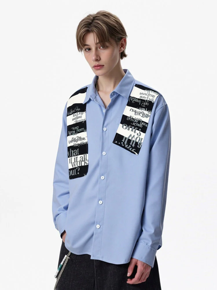 Patchwork Striped Shirt with Shawl Accent - Image 5