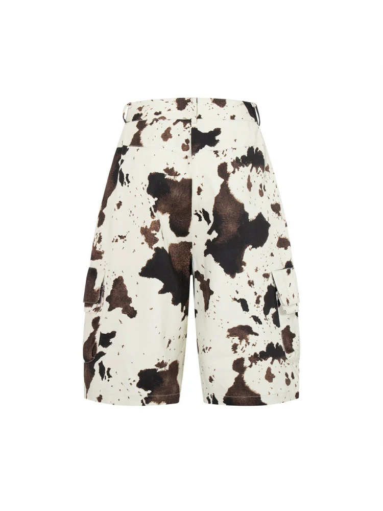 Color-blocked Cow Print Tie-dye Camouflage Denim 7 Points Shorts - Image 2
