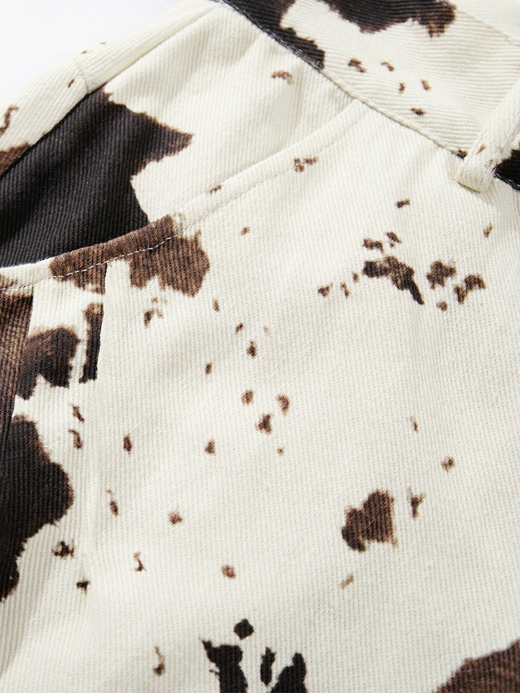 Color-blocked Cow Print Tie-dye Camouflage Denim 7 Points Shorts - Image 3