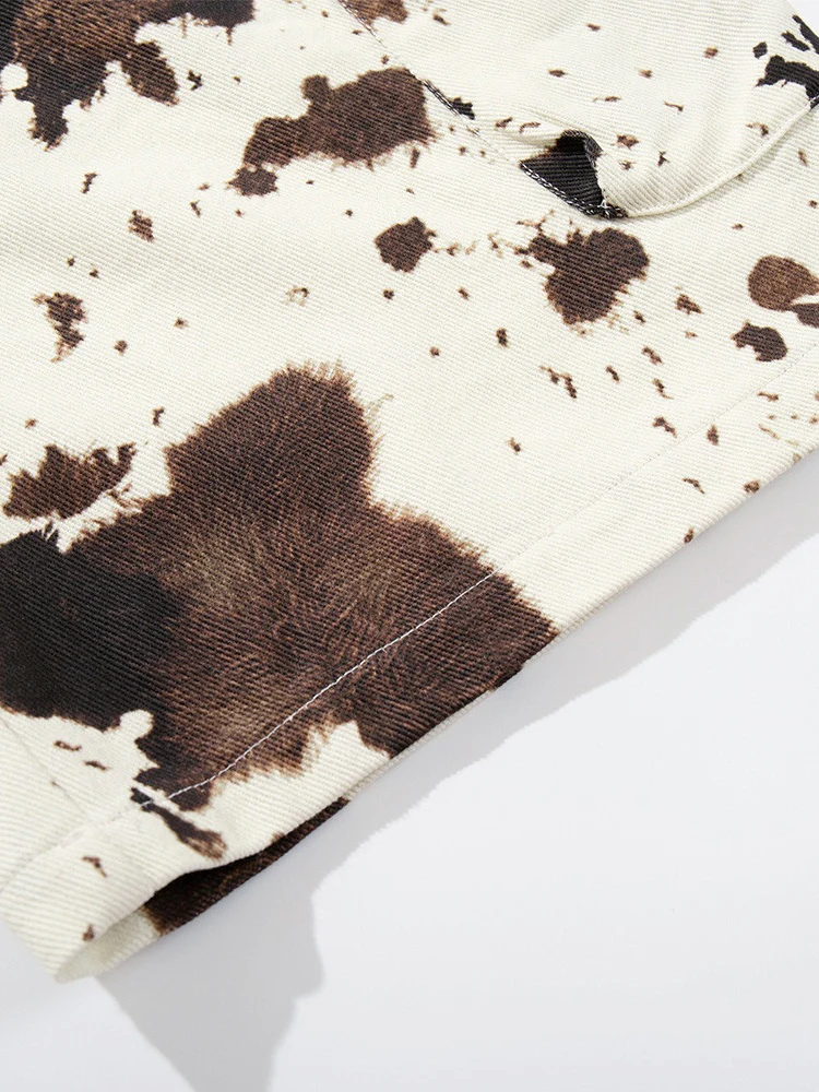 Color-blocked Cow Print Tie-dye Camouflage Denim 7 Points Shorts - Image 4
