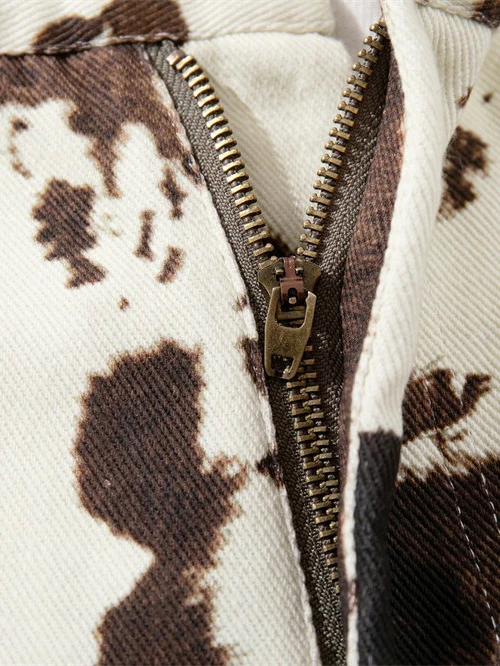 Color-blocked Cow Print Tie-dye Camouflage Denim 7 Points Shorts - Image 6