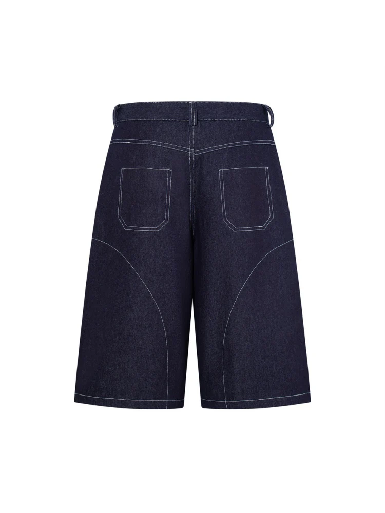 Five-pointed Star Loose-fit Straight-fit Multiple Pockets Five Points Denim Shorts - Image 2