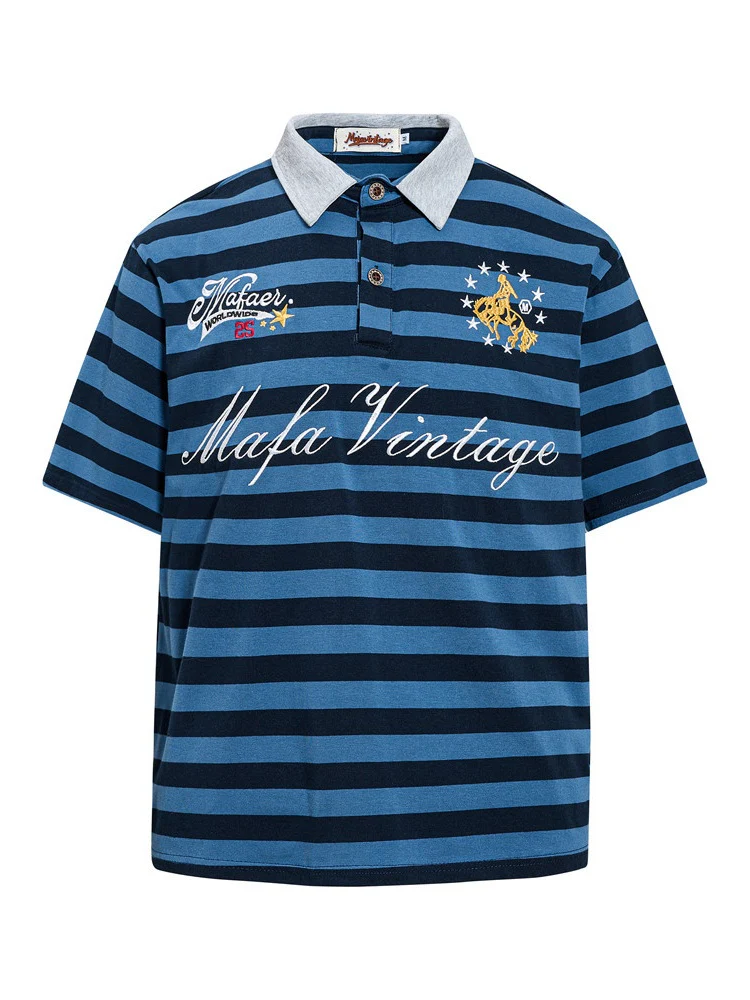 Loose-fit Leisure Letter Printed Color-blocked Polo Shirts - Image 2