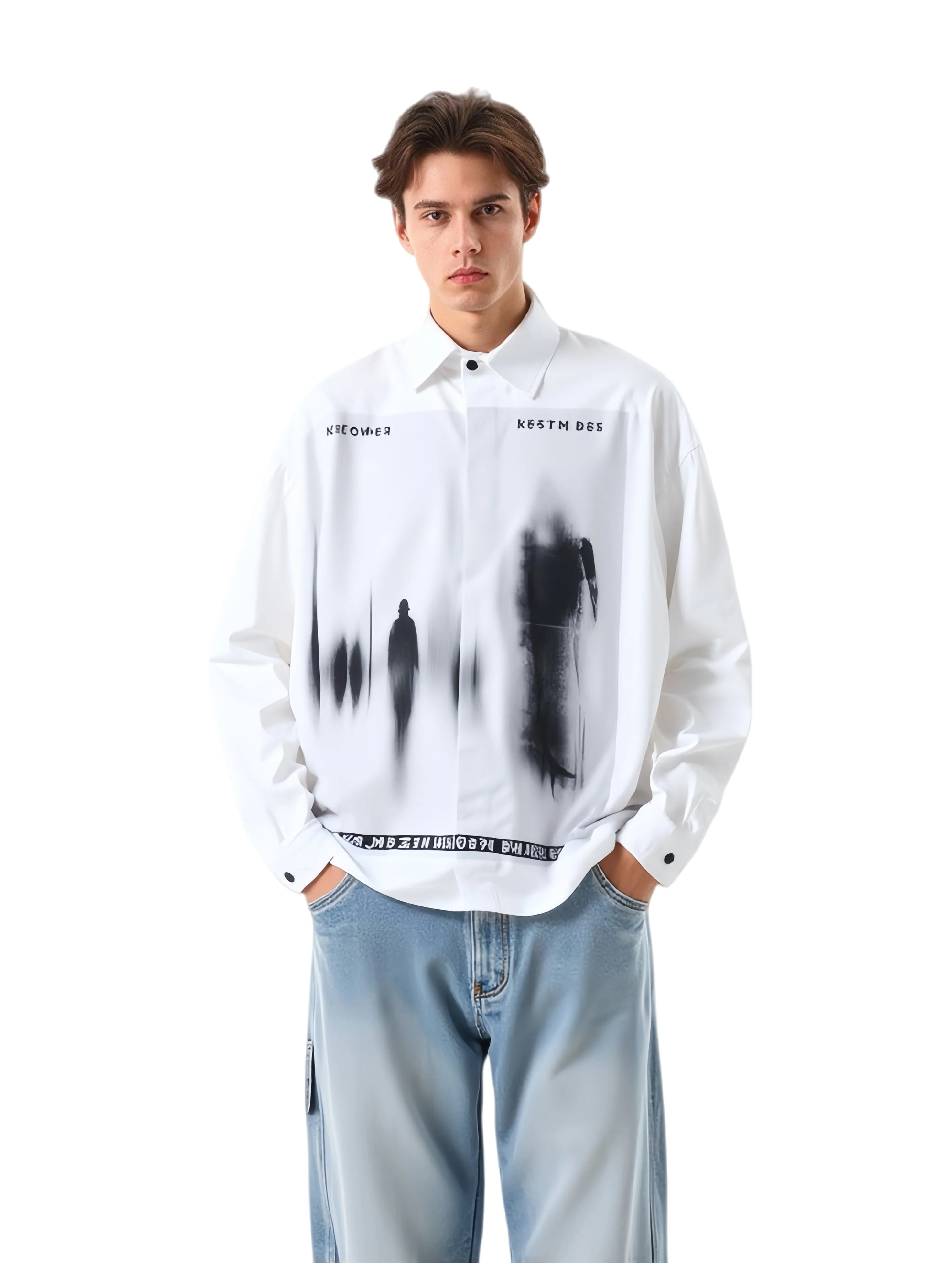 Shadow Print Personality Loose Lapel Long-sleeved Shirt