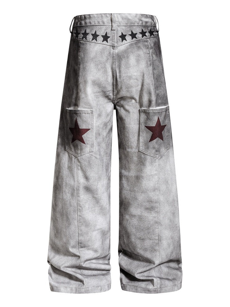 Post-apocalyptic Heavy Industry Distressed Wide-leg Punk Letter Printed Straight-fit Cargo Trousers - Image 3