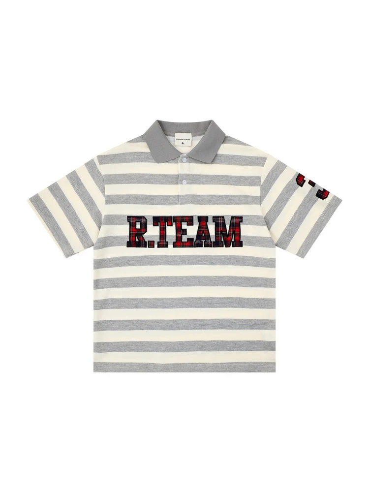 Color-blocked Stripes Ins Letter Embroidery POLO - Image 6