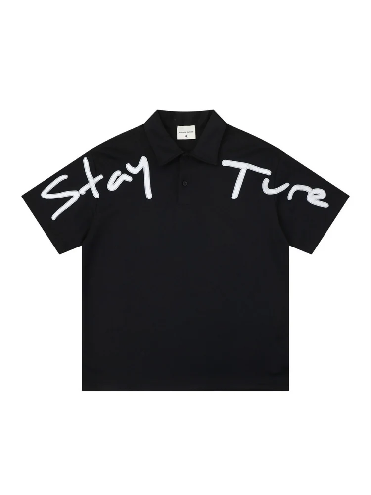 Letter Embroidery Ins Loose-fit POLO Shirt - Image 2