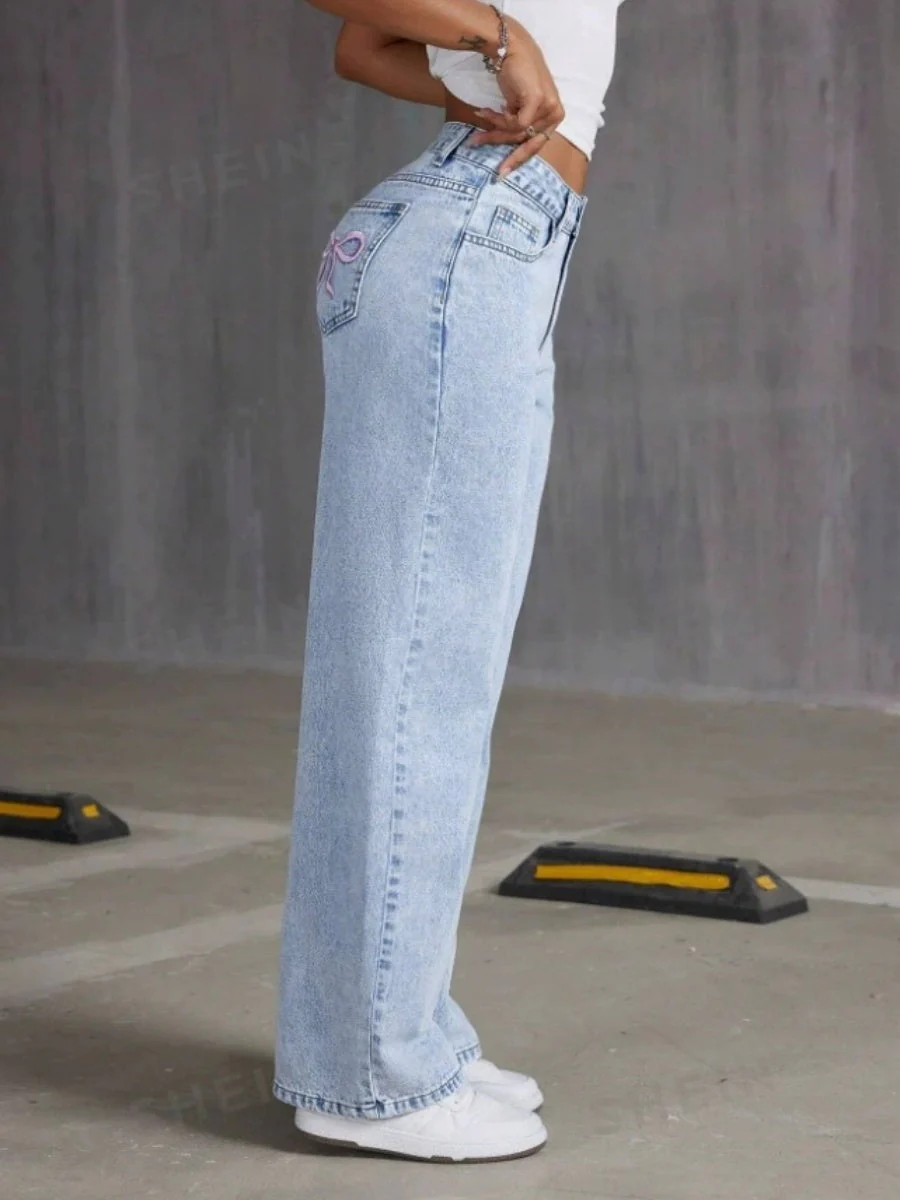 Liber Autumn Women's Embroidery Bow Jeans - Image 10