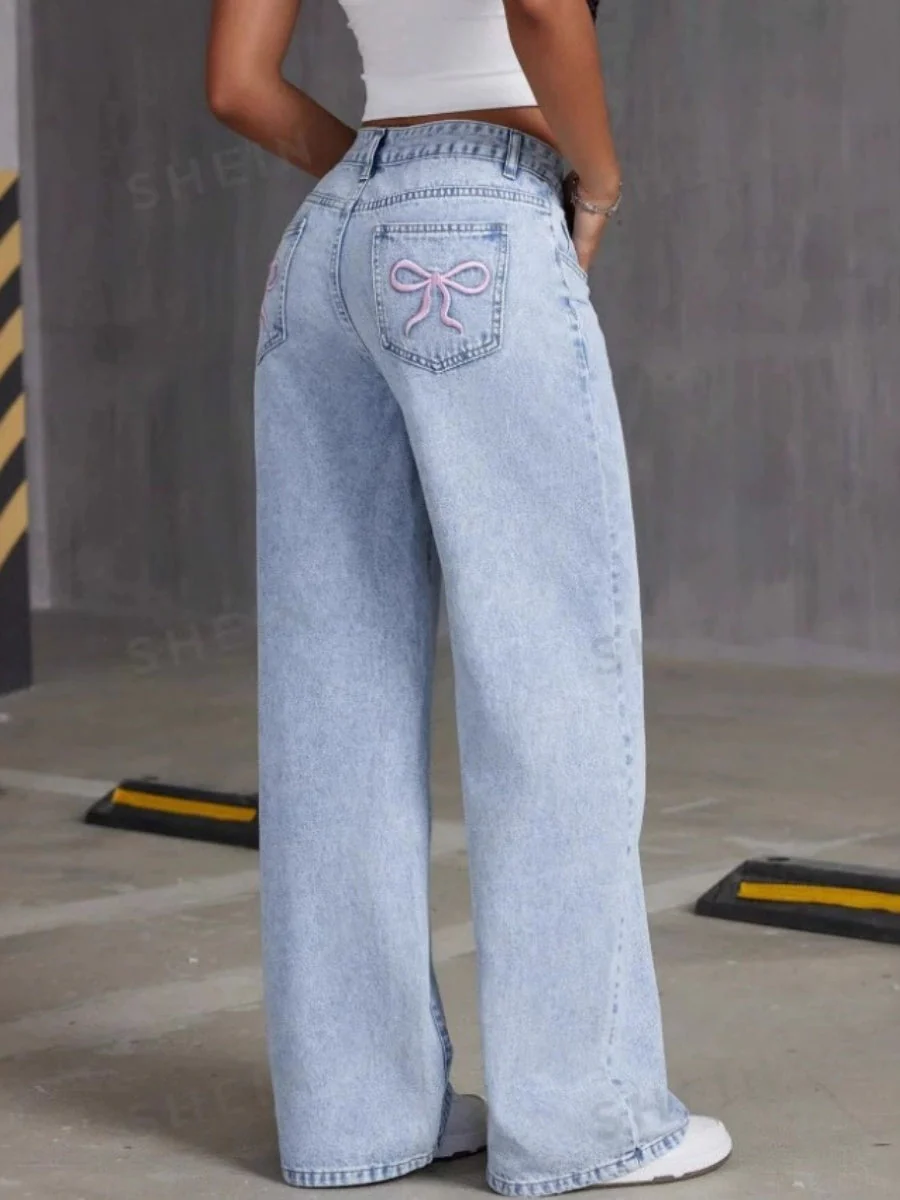 Liber Autumn Women's Embroidery Bow Jeans - Image 11