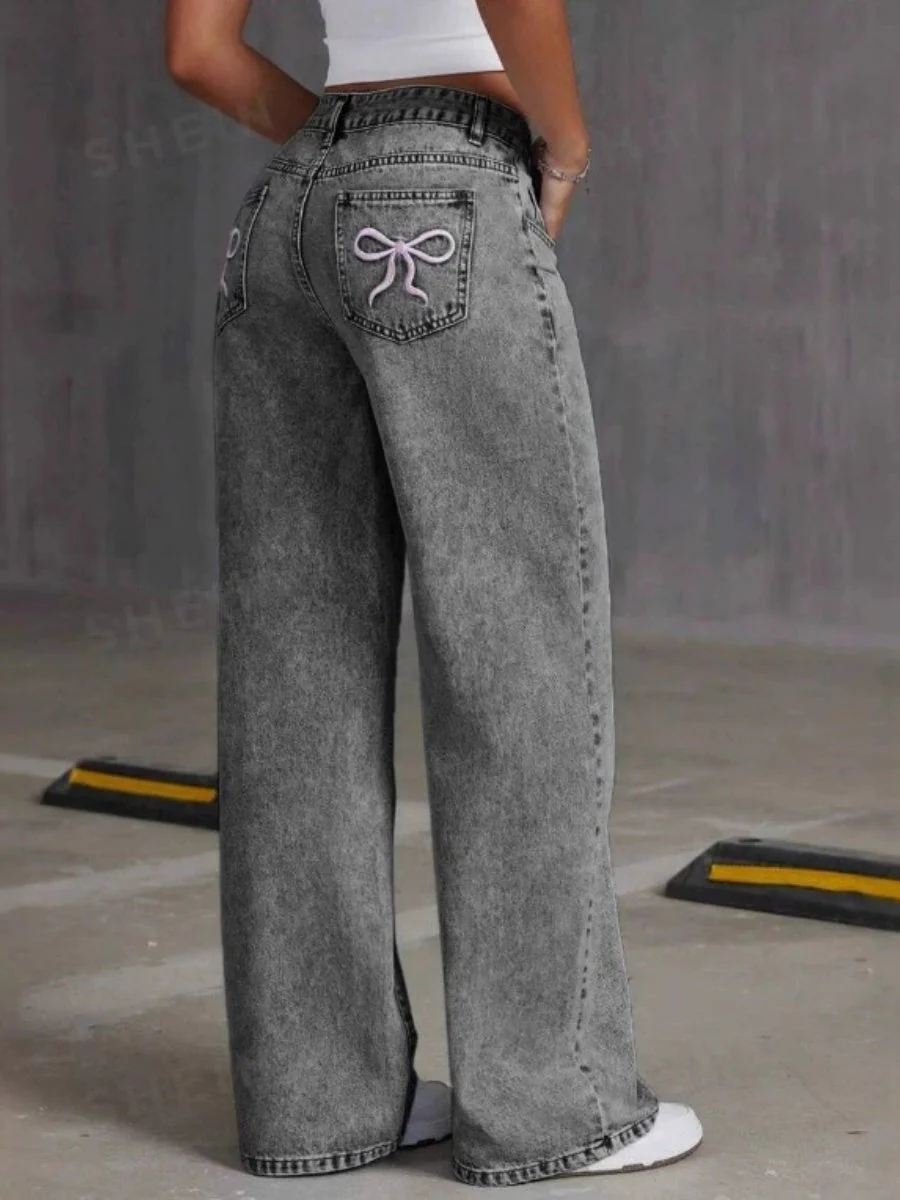Liber Autumn Women's Embroidery Bow Jeans - Image 13