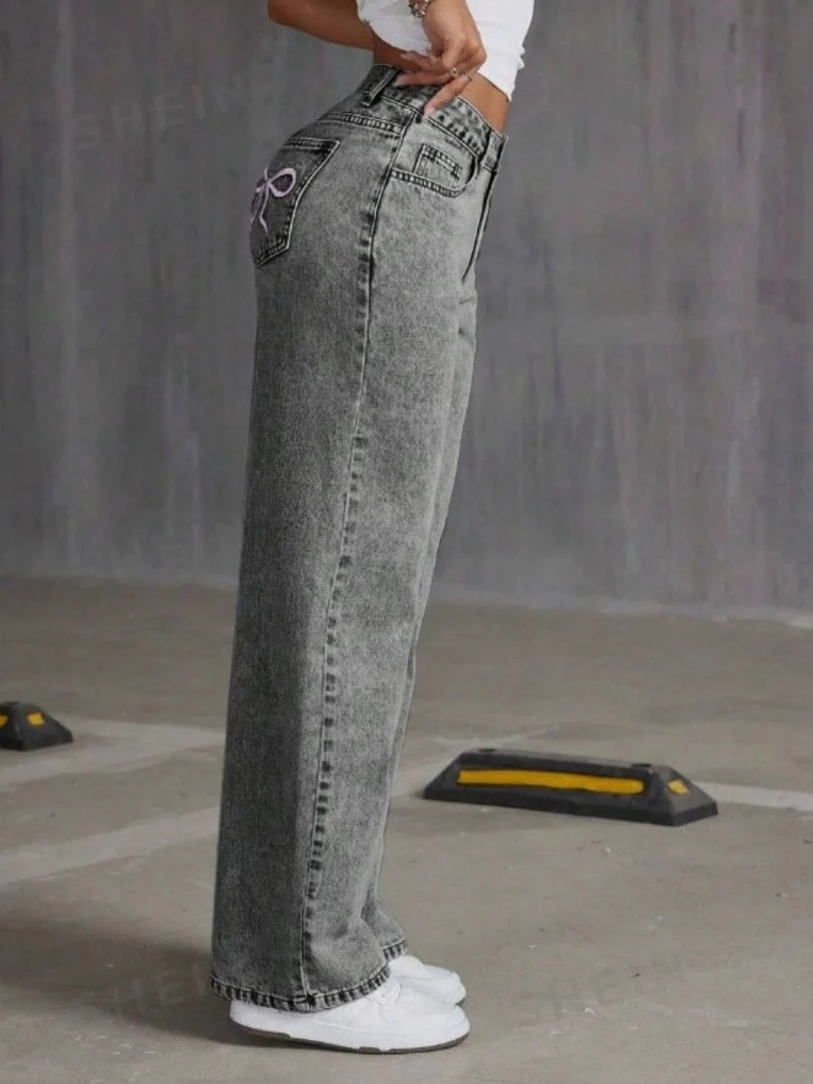 Liber Autumn Women's Embroidery Bow Jeans - Image 5