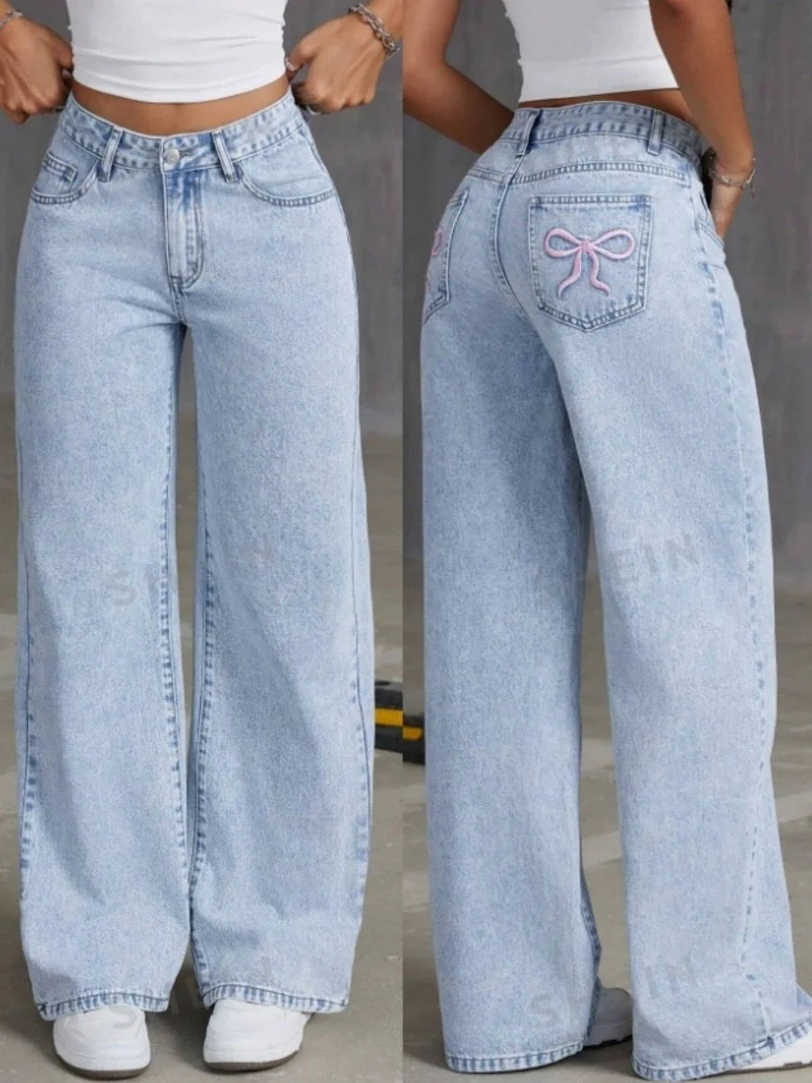 Liber Autumn Women's Embroidery Bow Jeans - Image 7