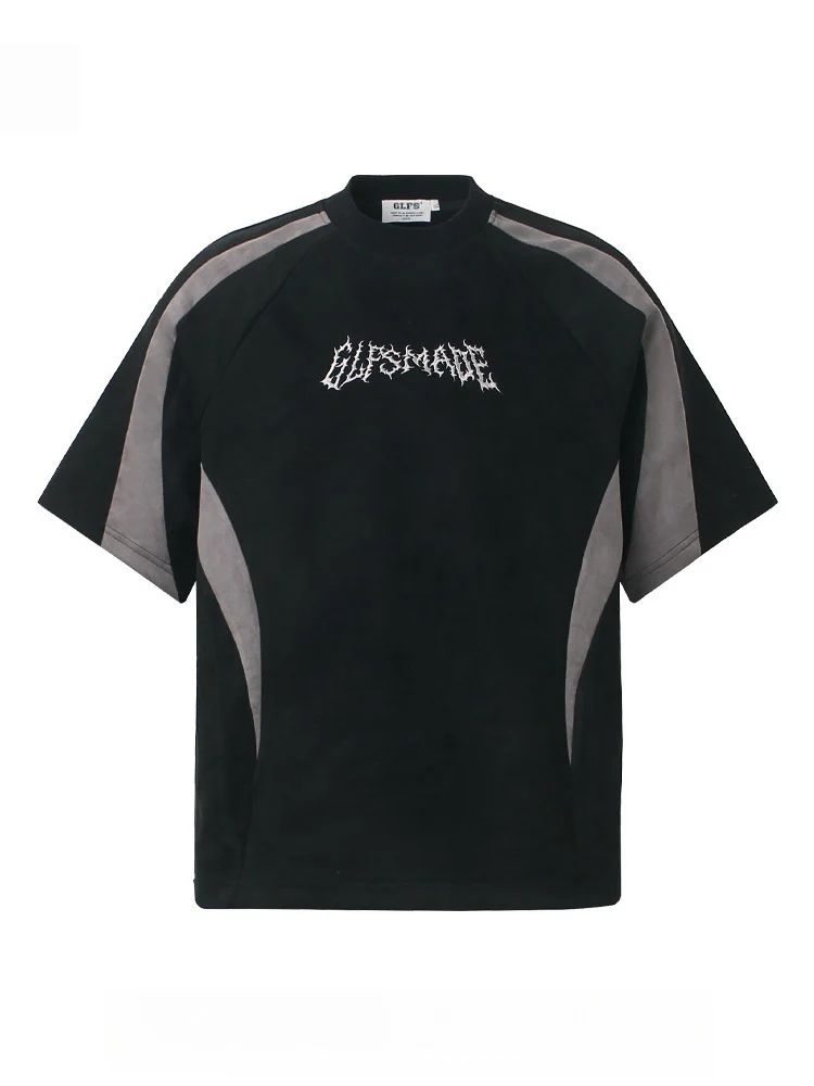 Suede Locomotive Machete Patchwork Embroidery T-shirt - Image 3