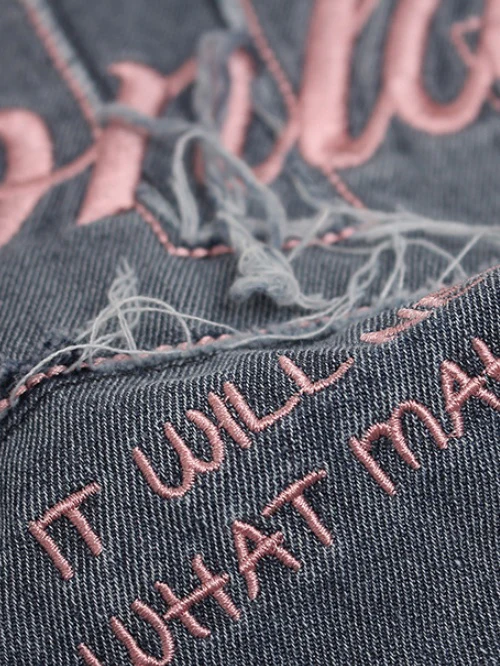 Patches Embroidery Gradient Personality Denim T-shirt - Image 6