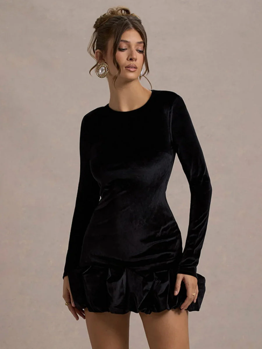 Liber Autumn Women's Pleated Velvet Mini&Short Dresses - Image 10