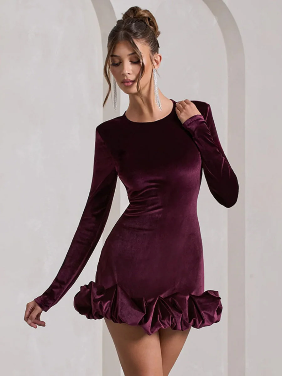 Liber Autumn Women's Pleated Velvet Mini&Short Dresses - Image 3