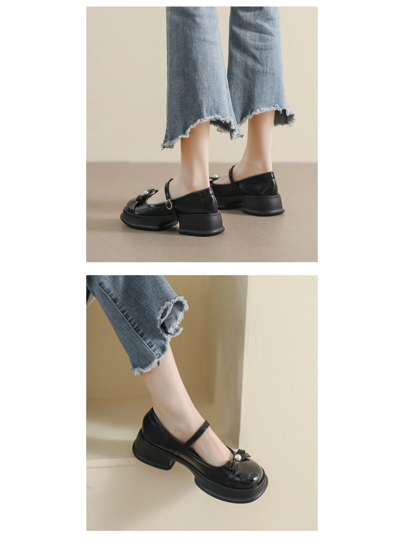 Liber Spring and Autumn Platform Bowknot Women's Mary Jane Shoes - Image 8