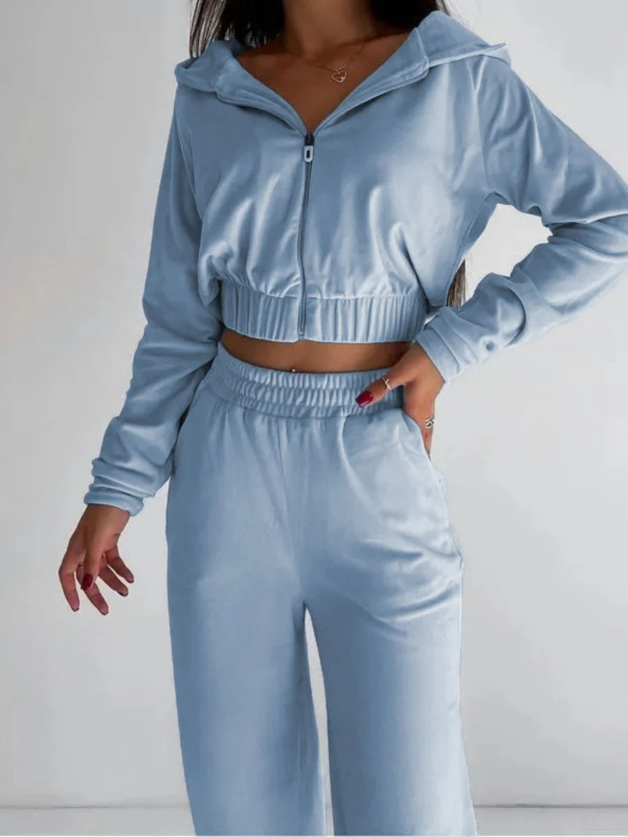 Liber Autumn women's clothing zipper Hooded long-sleeved cardigan two-piece set - Image 15